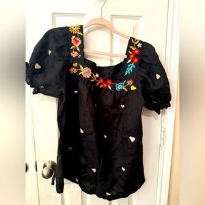 Johnny Was Maris square neck embroidered blouse L NWT